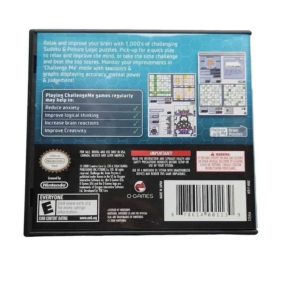 Nintendo DS Challenge Me Brain Puzzles Game with Case